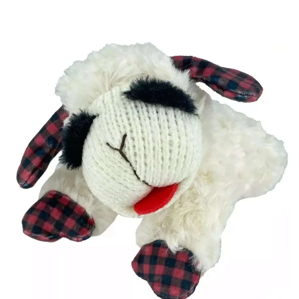 Multipet Lamb Chop with Red Buffalo Check Dog Interactive 10.5